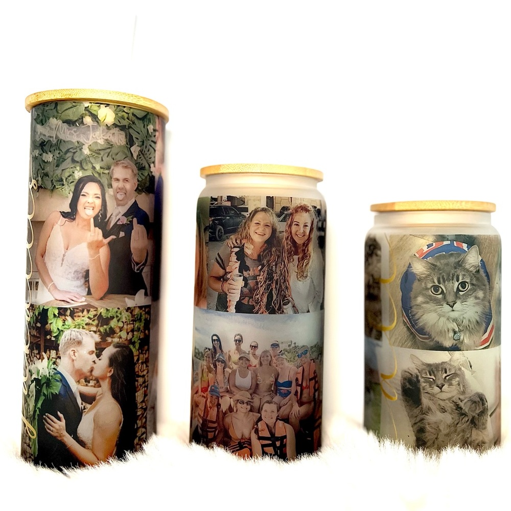 25 oz custom photo collage glass cup wedding edition